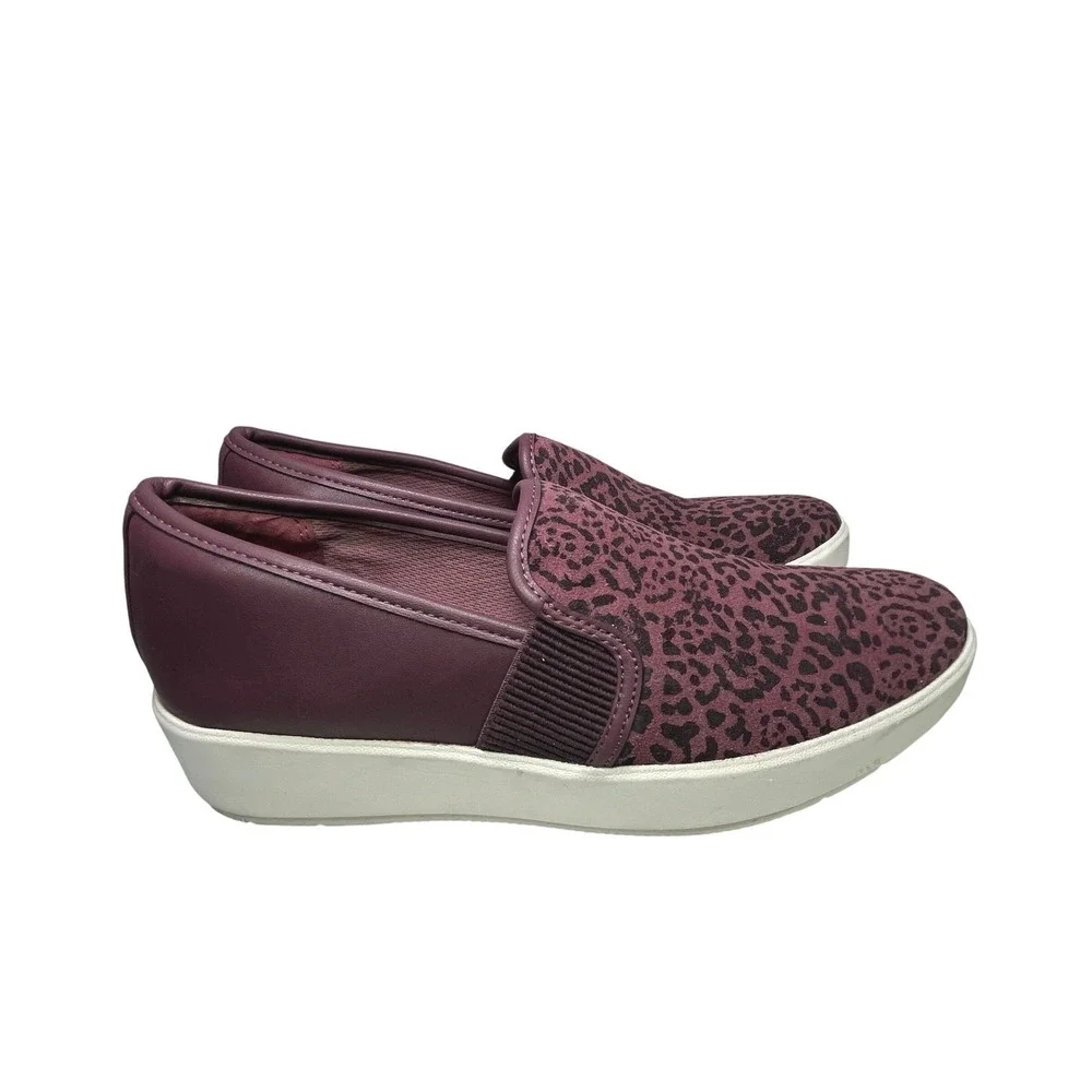 Clarks Collection Women's Slip On Wedge Burgundy Leopard Print Comfort 9.5